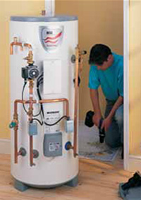 megaflo unvented hot water cylinder being fitted